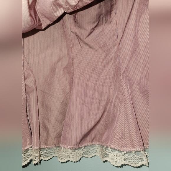 Odd Molly Boho Grey Skirt Lace Bottom Stripes Ribbon Waist Size 2 - Picture 6 of 15